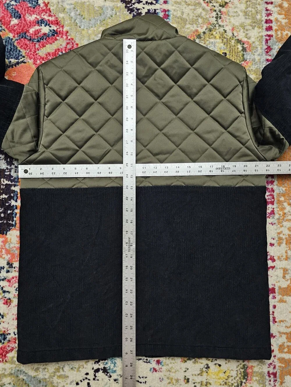 True Religion Quilted Corduroy Full Zip Jacket Mens Size Small Black Green Gray
